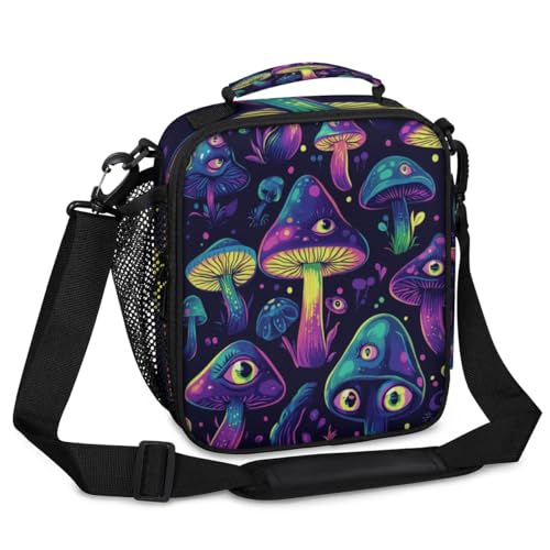 Mushroom Lunch Box for Kids Insulated Cooler Bag with Side Pocket Reusable Leakproof Lunchbox Tote for Work School Picnic Travel - color: Mushrooms