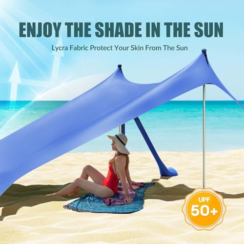 Gardentime Beach Tent Canopy with 8 Sandbags 4 Aluminum Poles, Pop Up Portable Camping Sun Shelter, Easy Set Up with 2 Sand Shovel, Ground Pegs, Carrying Bag for Outdoor Beach,Picnic, Fishing - color: Navy