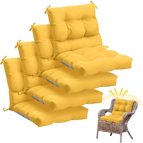 Marsui 4 Pcs Outdoor Indoor High Back Chair Cushions Patio Furniture Tufted Pillow with Ties Water-Resistant Replacement Outdoor Rocking Chair Cushions, 42 x 21 Inches (Yellow,Solid Color) - color: Yellow, size: Solid Color