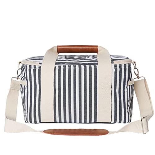 Business & Pleasure Co. Premium Cooler Bag - 14L Vintage Lunch Bag for Beach Days & Picnics - Insulated Leakproof Lining - Lauren's Navy Stripe - color: Lauren's Navy Stripe