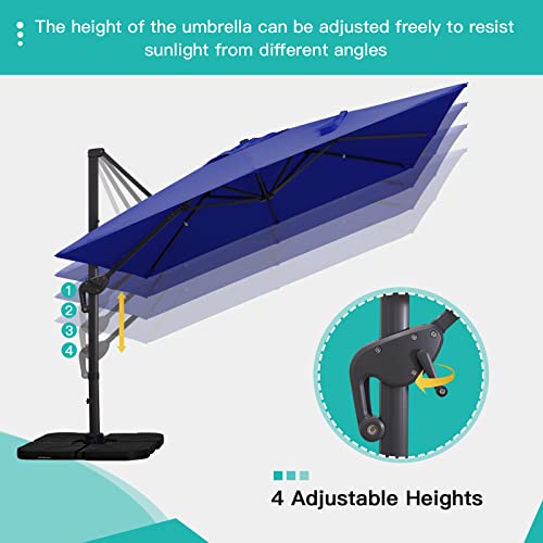 Sunnyglade 10x13Ft Cantilever Patio Umbrella Rectangular Deluxe Offset Umbrella 360°Rotation & Integrated Tilting System Patio Hanging Umbrella for Market Garden Deck Pool Backyard Patio(Navy) - color: Dark Blue, size: 10 x 13 ft