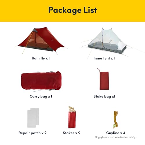 LANSHAN Ultralight Tent 3-Season Backpacking Tent for 1-Person or 2-Person Camping, Trekking, Kayaking, Climbing, Hiking - color: 2-person, red