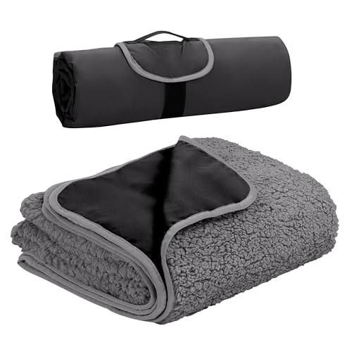 Tirrinia Large Waterproof Outdoor Blanket, Soft Warm Windproof Stadium Blanket with Sherpa Fleece and Foldable for Outdoor Sport, Baseball, Football, Beach, Concerts, Car - color: Black, size: 51”x 59”