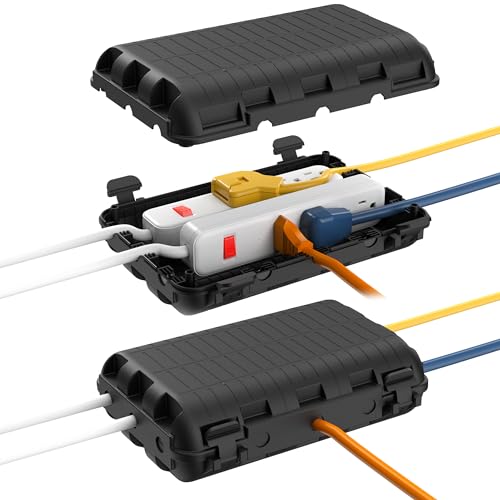 Outdoor Waterproof Electrical Box, 2 Pack Large Extension Cord Cover Protector Plug Connection Cable Safety Box IP54 Water-Resistant for Power Strip, Holiday Light and Decorations, Black - color: 2 Pack Black