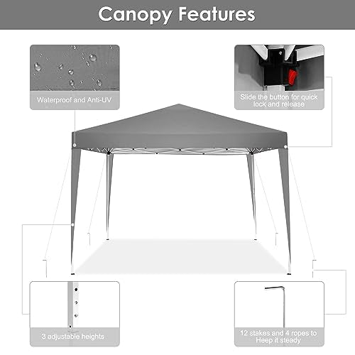 COBIZI Canopy 10x10 Pop Up Canopy Tent with 4 Sidewalls Party Tents for Parties Weddings Backyard Waterproof Canopy Outdoor Commercial Canopy Event Tent with Stakes, Ropes, Silver Gray - color: Gray, size: 10x10 with 4 Sidewalls