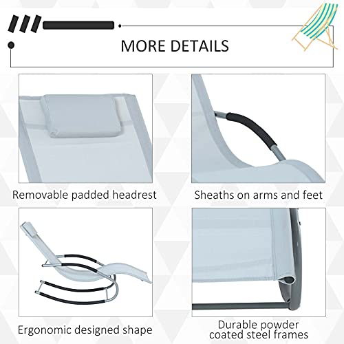 Outsunny Zero Gravity Rocking Chair Outdoor Chaise Lounge Chair Recliner Rocker with Detachable Pillow and Weather-Fighting Fabric for Patio, Deck, Pool, Gray - color: Grey