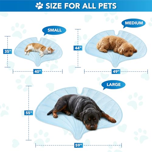 PetAmi Dog Cooling Mat, Ginkgo Leaf Shape, Pet Pad with Cooling Nylon & Soft Fleece, Q-Max > 0.4 Reversible All Season Blanket for Dogs & Cats, Small 35x40 in, Light Blue - color: Baby Blue, size: Small