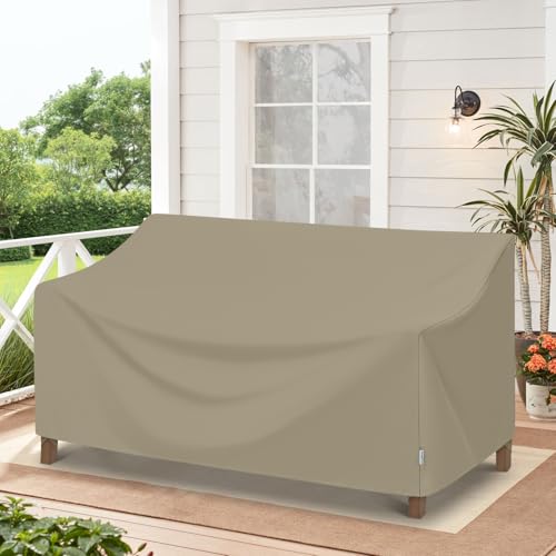 SunPatio Outdoor Sofa Cover 60 Inch, Heavy Duty Waterproof Patio Loveseat Cover 2-Seater, All Weather Protection Outdoor Couch Protector for Patio Furniture, 60" W x 36" D x 30" H, Taupe - size: 60" W x 36" D x 30" H