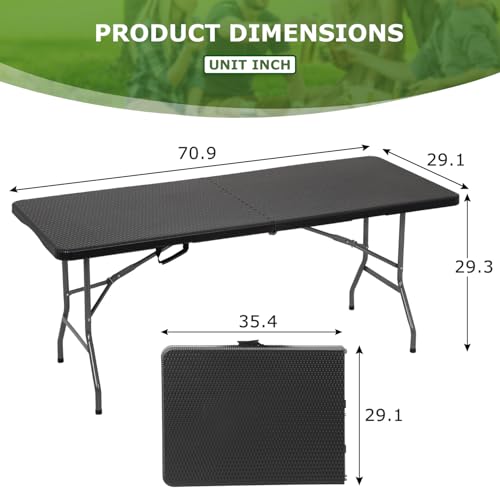 BestOffice Outdoor Folding Camping Table Plastic Table Portable Square Height Dining Table Perfect for Picnics,Parties,Party and Camping,Black Ratten - color: Black Ratten, size: 6 FT
