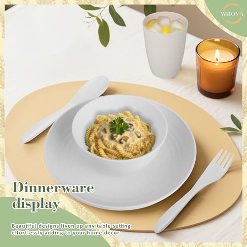 Wrova Wheat Straw Dinnerware Sets with Flatwares,20-piece Dishwasher Safe Kitchen Plates and Bowls Set,Unbreakable Modern Dish Set Apartment Essentials and Dorm Essentials.(White) - color: White, size: 20 Pack