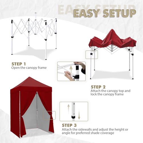 EAGLE PEAK 5x5 Instant Canopy with 4-Side Wall Panels, Small Pop up Portable Canopy Tent with Carry Bag, Light Weight Sun Shelter for Sports, Camping and Beach, Burgundy - color: Burgundy