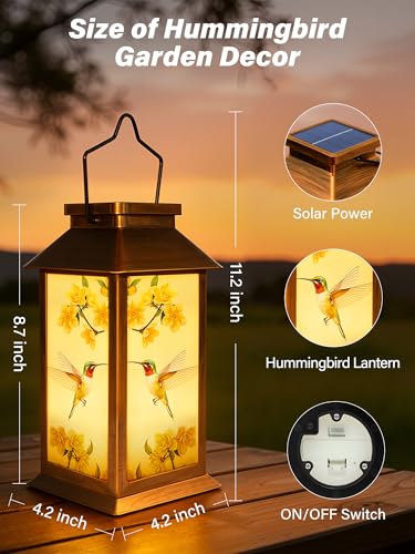 Mothers Day Gifts, Solar Lanterns Outdoor Waterproof Hummingbird Hanging Garden Decor Gifts for Mom Women Grandma, Outdoor Solar Lights for Garden Lawn Yard Patio Porch - style: Hummingbird