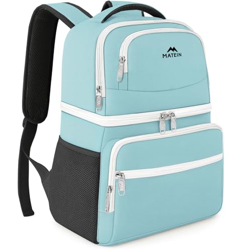 MATEIN Cooler Backpack, 26 Cans Insulated Lunch Backpack for Men Women, Leakproof Double Layer Lunch Cooler Bag Lightweight Soft Lunch Backpack with Cooler Compartment, Beach Camping Hiking Beer Gifts - color: Cyan, size: 26 Cans