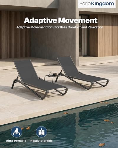 Patio Chaise Lounge Chairs Set of 6, All-Weather Aluminum Pool Loungers for Outside, 5-Position Adjustable Sunbathing Chairs for Tanning, Stackable for Backyard, Poolside, Black - color: Black, size: Set of 6