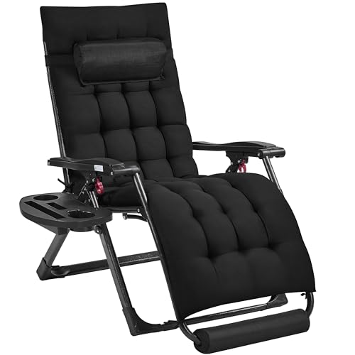 Yaheetech 26" Zero Gravity Chair Folding Reclining Lounge Recliner with Removable Pad & Headrest & Side Cup Holder Tray for Indoor and Outdoor Black/1 - color: Black, size: 26"