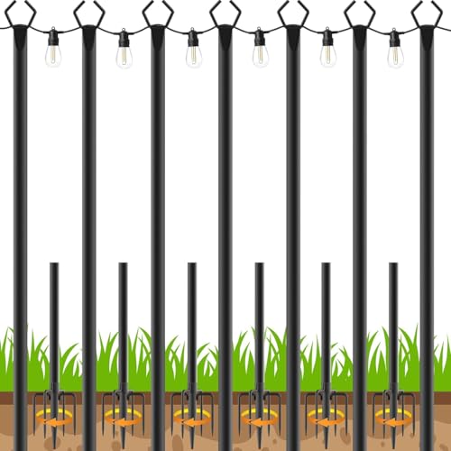 AHRLHR 7 Pack String Light Poles,Poles for Outdoor String lights10 Ft Metal Poles with Fork for Outdoor String Lights,Outdoor Light Poles with Fork,Patio,Deck,Backyard - size: 7 Pack-10ft