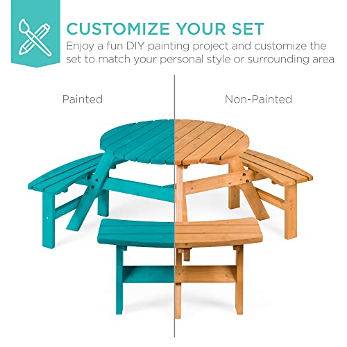 Best Choice Products 6-Person Circular Outdoor Wooden Picnic Table for Patio, Backyard, Garden, DIY w/ 3 Built-in Benches, 500lb Capacity - Natural - color: Natural