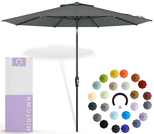 Midtown Umbrellas – The Swilt 9 Ft Patio Umbrellas with 360° Swivel & Tilt Mechanism, 8 Fiberglass Ribs & Terylast Polyester Fabric for Backyard, Deck, Pool & Cafes - Greige Canopy, Black Pole - color: Terylast Greige, size: 9 Feet