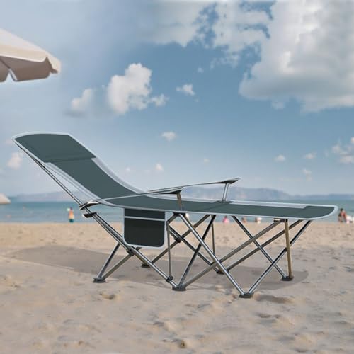 Folding Beach Chair Recliner for Adults - Heavy Duty 300lbs Camping Chair with Adjustable Backrest & Footrest, Portable Outdoor Lounge Chair for Backyard, Fishing, Travel - color: Grey