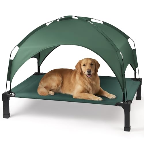 Heeyoo Elevated Dog Bed with Removable Canopy, Portable Dog Cot with Sun Protection Shade Tent, Raised Pet Cooling Cot Bed for Dogs, 51in - color: Green, size: 51"L x 36"W x 9.5"H