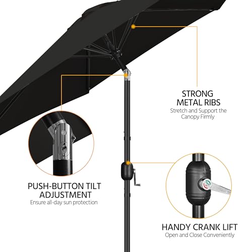 Yaheetech 2 Pack 9FT Outdoor Patio Umbrella Outdoor Table Umbrella w/Push Button Tilt & Crank, Yard Sun Shade UV Protection Waterproof for Pool, Market, Terrace, Beach, Outdoor Restaurant, Black - color: Black, size: 9FT