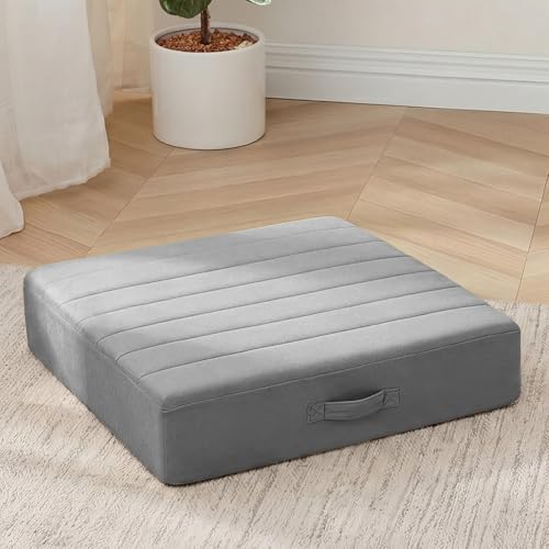 MeMoreCool Square Floor Pillow for Adults and Kids, Large Meditation Cushion with Thick Foam and Washable Tufted Cover, 24-Inch Grey Seat for Sitting and Yoga - color: Light Grey, size: 24 Inch