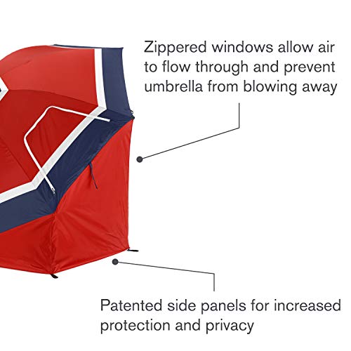 Sport-Brella Premiere UPF 50+ Umbrella Shelter with Patented Side Panels and Tilt Mechanism, Heavy-Duty 1.25 Inch Center Pole, Auger Anchor for Sand and Grass - color: Red / White / Blue Stripe, style: REG