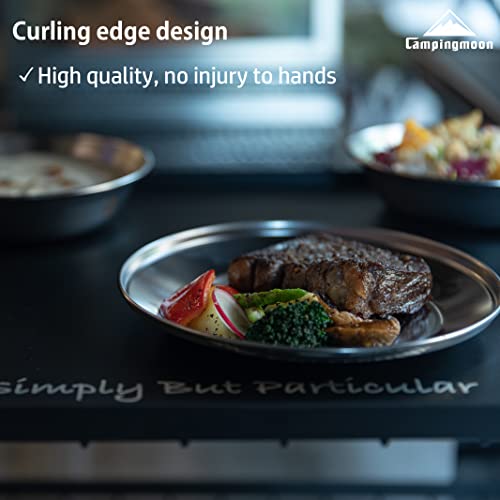 CAMPINGMOON Camping Tableware Set Stainless Steel Camping Plates Bowl Stackable Outdoor Dinnerware Canvas Carry Case Camping Hiking Picnic - color: Silver
