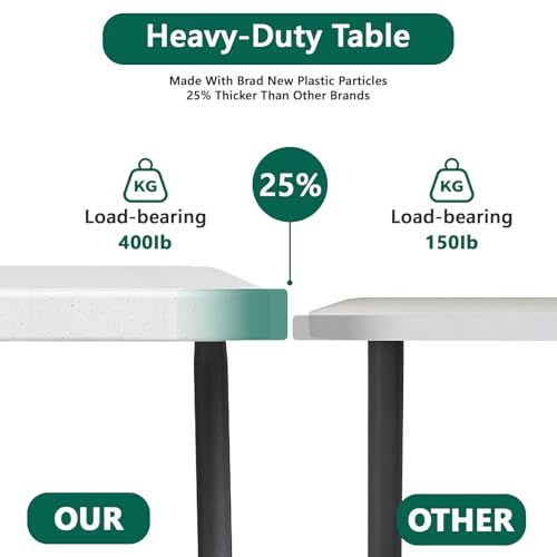 Folding Table 5ft - Heavy Duty Fold-in-Half Plastic Table, Portable Utility Tables with Steel Legs for Indoor, Outdoor, Picnic, Camping, Dining, Party (White) - color: White, size: 5ft