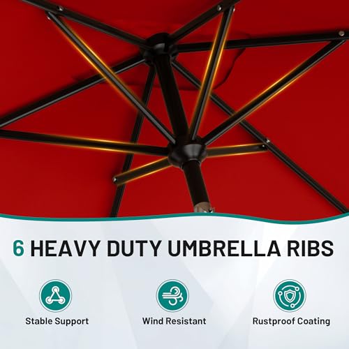 AreShark 6.5 x 10 FT Rectangular Valance Patio Umbrella, Outdoor Umbrella with Tilt and Crank, Market Table Umbrellas W/ 6 Ribs UV Protection for Garden, Deck, Backyard and Pool, Red - color: Red, size: 6.5x10 FT
