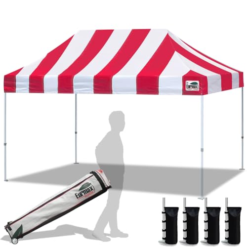 Eurmax USA 10x15ft Pop Up Canopy, Commercial Instant Tent for Outdoor Events, Patented No-Tip Rolling Storage Bag with 4 Sandbags,UV & Water Resistant,Heavy Duty Portable Shelter Gazebo,Stripe Red - color: Stripe Red, size: 10x15