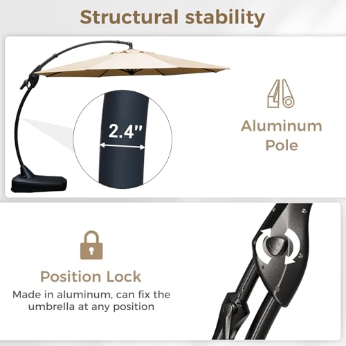 Grand patio 12 FT Sunbrella Cantilever Umbrella with Base Outdoor Aluminum Offset Umbrella with Tilt Adjustment (Flax, 12 FT-SUNBRELLA) - color: Flax-SUNBRELLA, size: 12 FT