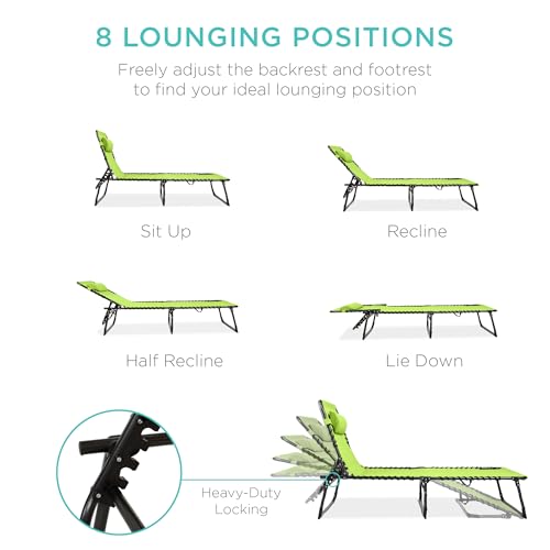 Best Choice Products Patio Chaise Lounge Chair, Portable Outdoor Folding Recliner for Lawn, w/ 8 Positions, Handles, 300lb Capacity - Lime Green - color: Lime Green