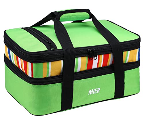 MIER Insulated Double Casserole Carrier Thermal Lunch Tote for Potluck Parties, Picnic, Beach, Fits 9 x 13 Inches Casserole Dish, Expandable by Mid Zipper, Green - color: Green