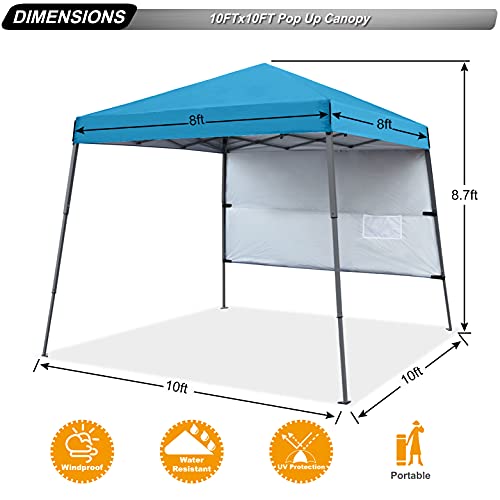 ABCCANOPY Slant Leg Pop Up Canopy Tent,Outdoor Portable Canopy Tent with Backpack Bag for Beach, 10 x 10 ft Base / 8 x 8 ft Top, Sky Blue - color: Sky Blue, size: 10x10