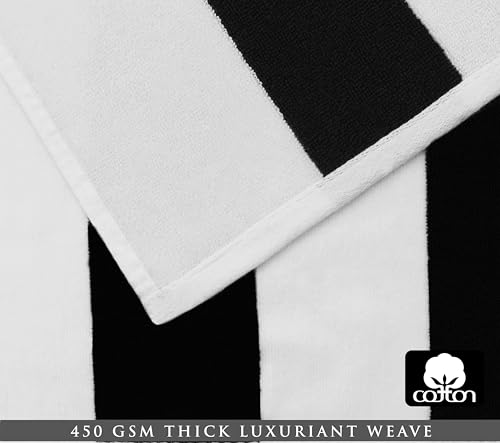 COTTON CRAFT Oversized XL Beach Towel - 2 Pack 39 x 68 inches Big & Huge Beach Blanket Towel - 100% Cotton Velour Thick Plush 450 GSM Super Soft Luxury - Pool Picnic Bath Towel - Cabana Stripe Black - color: Cabana Stripe - Black, size: 2 Pack - 39x68