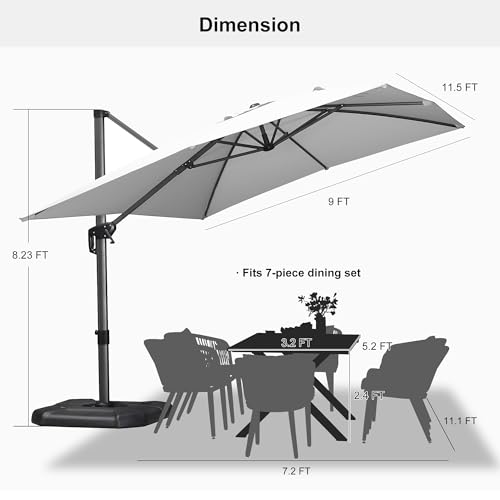PURPLE LEAF 9' X 11.5' Patio Umbrella Outdoor Cantilever Rectangle Umbrella Aluminum Offset Umbrella with 360-degree Rotation for Garden Deck Pool Patio, White - color: White, size: 9' X 11.5', style: Standard