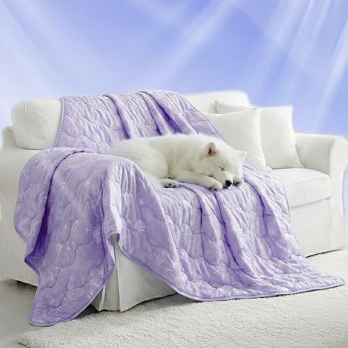 NWK Dog Cooling Blanket, Q-Max>0.345, Ice Silk Cool to Touch Material, Bed Cover, Furniture Protector Couch Sofa for Summer, Anxiety Relief-Machine Washable (Lavender,60'' X 80'') - color: Lavender, size: 60*80