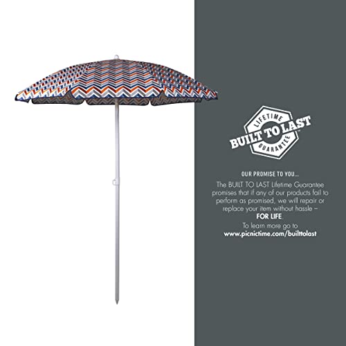 PICNIC TIME 5.5 Ft Portable Beach Umbrella, Lightweight UV Protection Sunshade with Tilt Pole & Carry Bag, Outdoor Canopy Umbrella for Beach, Sand, Pool, Patio, Camping, Travel, or Backyard Shade, (Vibe Collection - Navy Blue, Orange, & Gray Pattern) - co