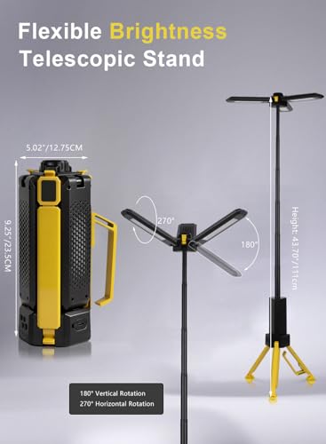 15000mAh Rechargeable Telescopic Camping Light, Portable Flashlight & Lantern with Reinforced Tripod Base, Height Adjustable Dimmable Tent Light, Power Bank for Outdoor BBQ, Hiking, Job Site, Yellow - color: Yellow