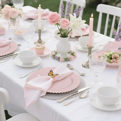U-QE 60PCS Pink Plastic Plates - Heavy Duty Beaded Pink Disposable Plates for Mothers Day, Party, Baby Shower, Wedding - Serving 30 Guests Include 30PCS 10inch Dinner Plate & 30PCS 7inch Dessert Plate - color: Pink