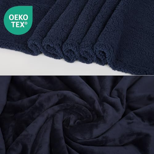 Waterproof Dog Blanket for Large Dogs - Reversible Washable Pet Blanket, Soft Sherpa Fleece Furniture Protector, Cat Throw Bed Couch, Navy,50"x60" - color: Navy, size: 50x60 Inch