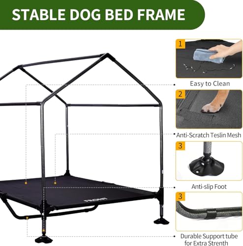 Summertrail 42" Large Dog House Outdoor Indoor with Breathable Mesh Windows-Elevated Dog Bed Cot Dog Tent Shade Shelter for Large Breeds with Canopy, Weatherproof Dog Kennel for Outside, Easy Clean - style: 42" Grey
