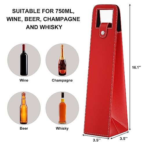 RYDDOY Wine Gift Bag, Reusable Leather Wine Tote Carrier, Single Bottle Champagne Beer Gift Bags Carrier for Birthday, Wedding, Picnic Party, Christmas festival Gifts (Red) - color: A-Red-16.1×3.5×3.5