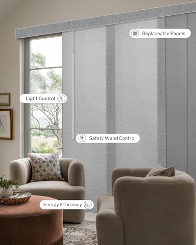 Graywind Manual Sliding Panels Light Filtering Privacy Panel Track Blinds Wand Control Window Blinds for Patio Sliding Glass Door Large Windows Width Up to 153", Custom Size (Jacquard Grey) - color: Dimout Jacquard Grey