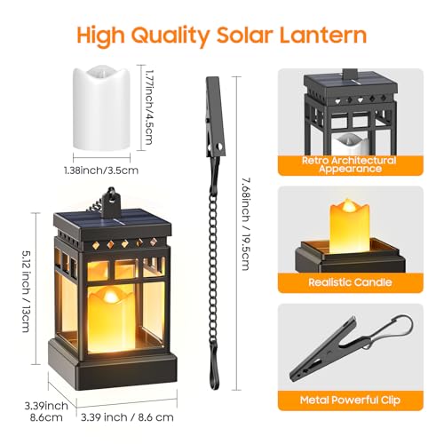 KOOPER Solar Lanterns Outdoor Waterproof, 2 Modes Hanging Solar Lantern with LED Realistic Flickering Flameless Candle, Candles Lanterns Lights Decorative for Outside Hanging Patio Yard Table Tree - style: 4 Pack