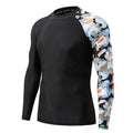 HUGE SPORTS Men's Rash Guard Long Sleeves UPF 50+ UV Sun Protection Quick Drying Splice Compression Swim Shirts - color: Camo Black, size: XX-Large