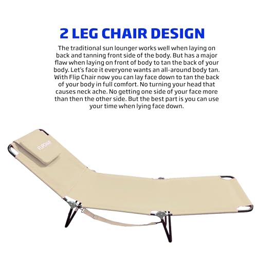EASYGO PRODUCTS Pool Chair Chaise Lounge 2 Legs Support Polyester Material Reclining Backrest Head Rest Pillow Great for Beach, Home, Backyard, Outdoor, Patio, Pool, Camping, Lawn or Deck Color TAN - color: Ecochair-tan