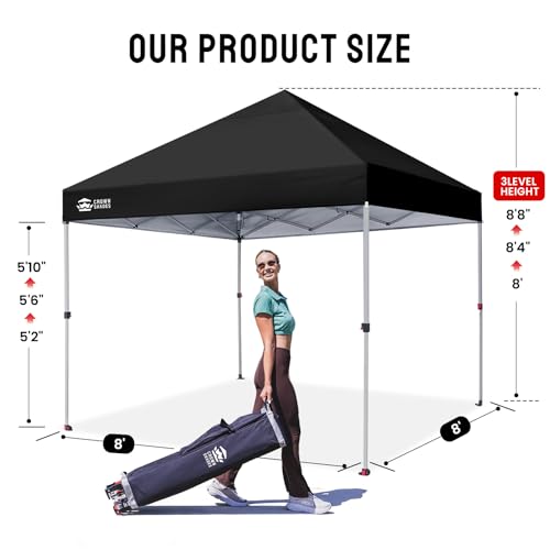 CROWN SHADES 8x8 Pop Up Canopy, Patented Center Lock One Push Instant Popup Outdoor Canopy Tent, Newly Designed Storage Bag, 8 Stakes, 4 Ropes, Silver-Coated Black - color: Black, size: 8x8