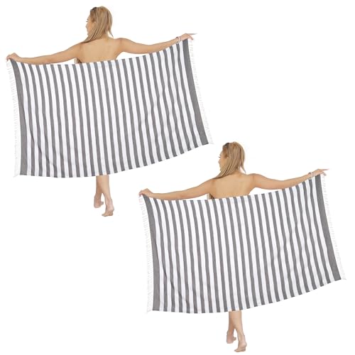 Beach Towel 2 Pack,Sand Free Beach Towels Oversized 39 x 72,Turkish Beach Towel Quick Dry Towel,Lightweight Pool Towels for Adults Travel Towel,Cool Beach Essentials Super Absorbent Towels - color: 2 Pack Big Grey Stripes